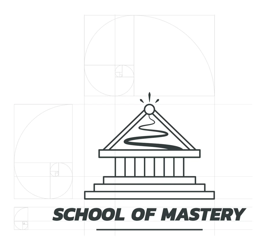 The School of Mastery logo drawn on golden-ratio construction lines