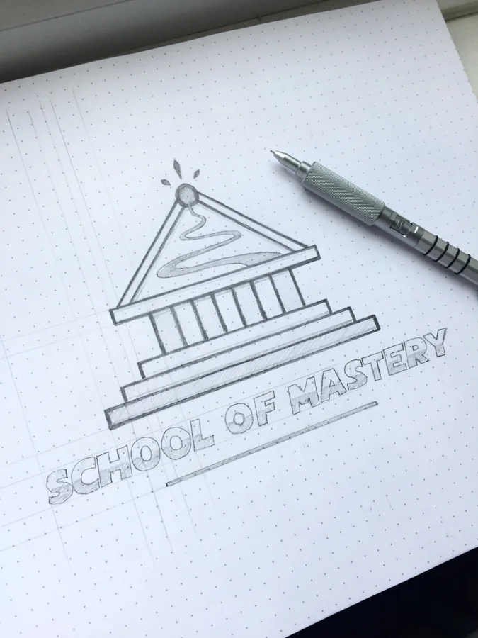 The first pencil sketch of the School of Mastery logo