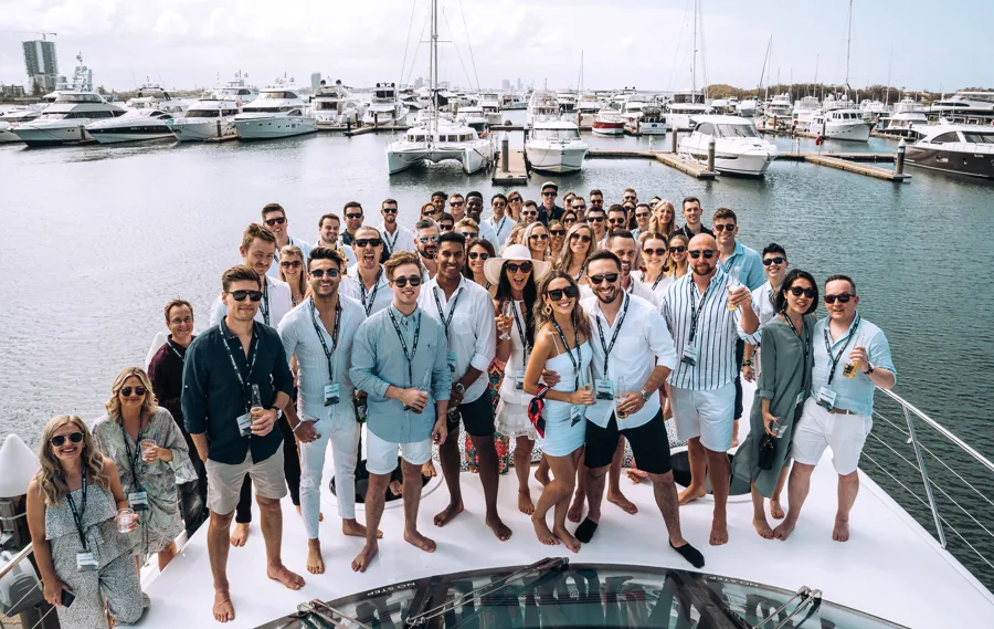 School of Mastery members on a yacht at the first masters meetup, 2019